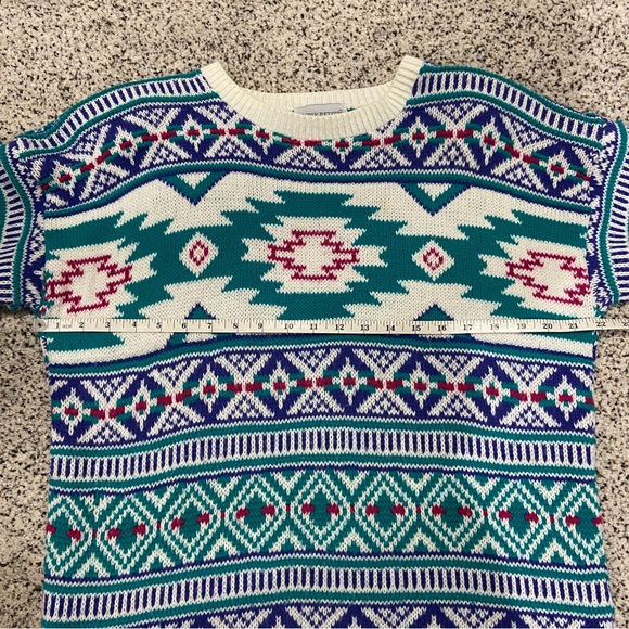Vintage Christmas sweater aztec geometric pattern with shoulder pads, rare! - Picture 13 of 15